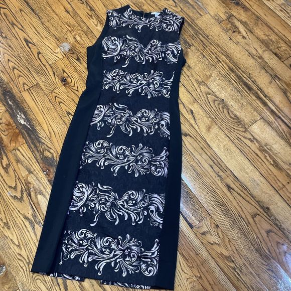 H&M Sleeveless Black Pencil Size 10 Body Con Dress y2k Pattern - Picture 1 of 15